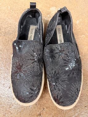 Steve Madden Black Glitter Slip-On Shoe